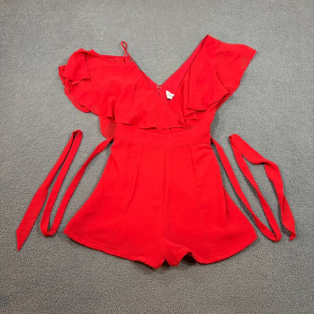 Fame and Partners Romper Womens 4 Red Ruffle Off Shoulder V-Neck Short Jumpsuit